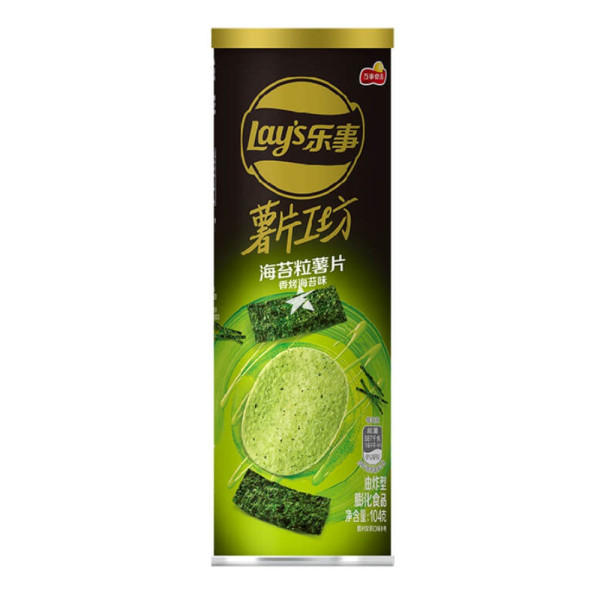 LAY Potato Chip-Roasted Seaweed (Tube) 104g乐事海苔粒薯片-香烤海苔(桶)